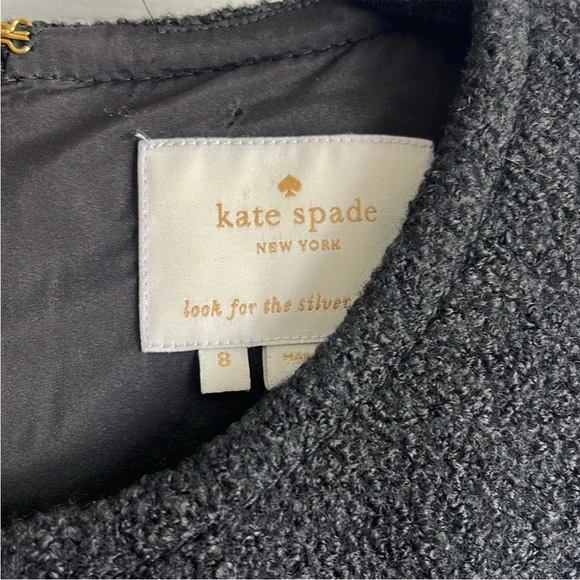 Kate Spade EUC Wool Textured Tweed Fit Flare Flounce Black Sleeveless Dress - Picture 3 of 10